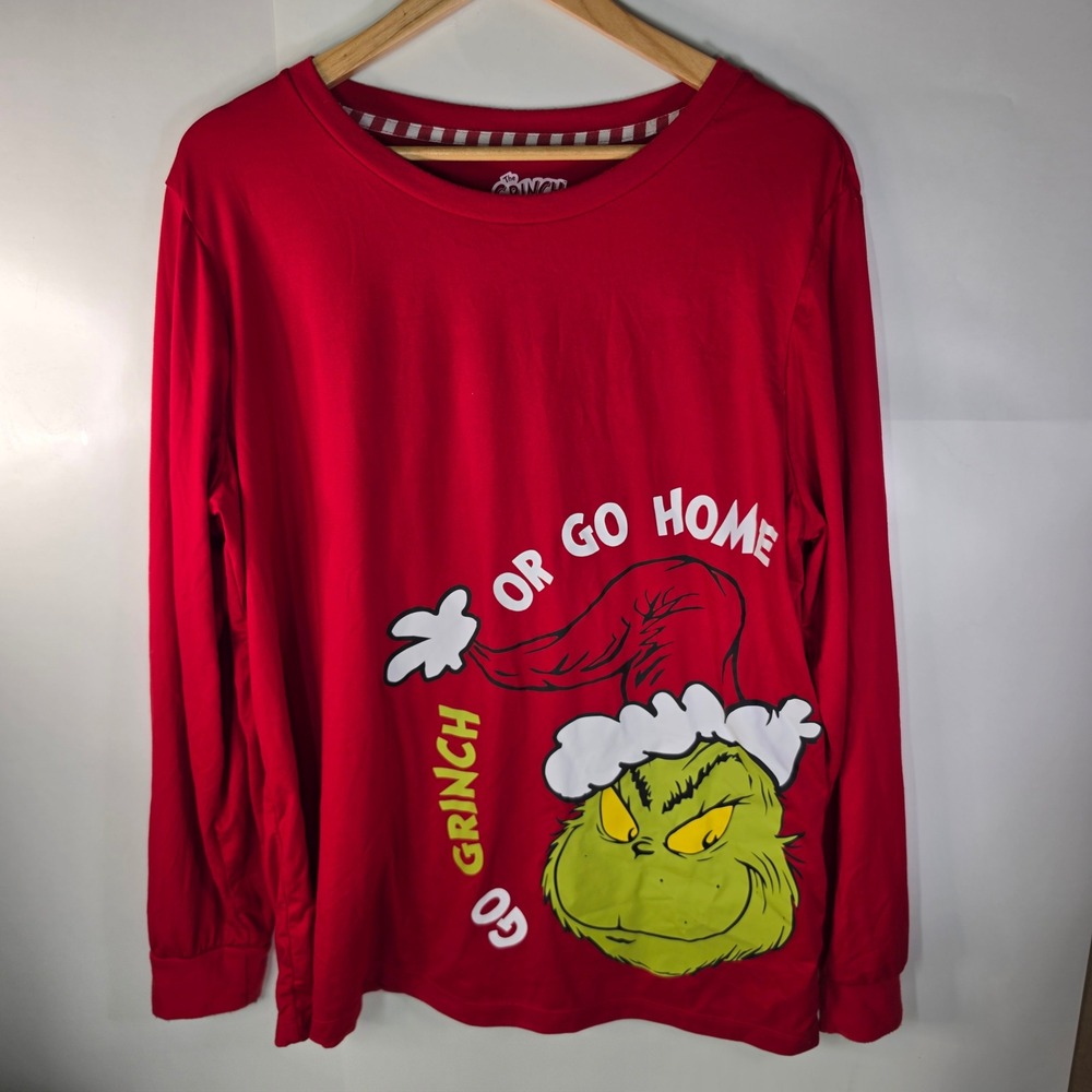 Dr Seuss The Grinch Pajama Shirt Womens XL 16-18 Long Sleeve Red Go Home Sleep